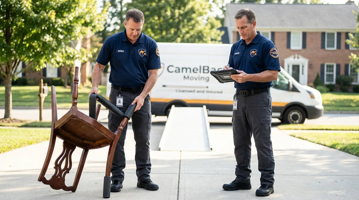 Movers inspecting furniture for damage prevention before loading in Brandenburg, KY