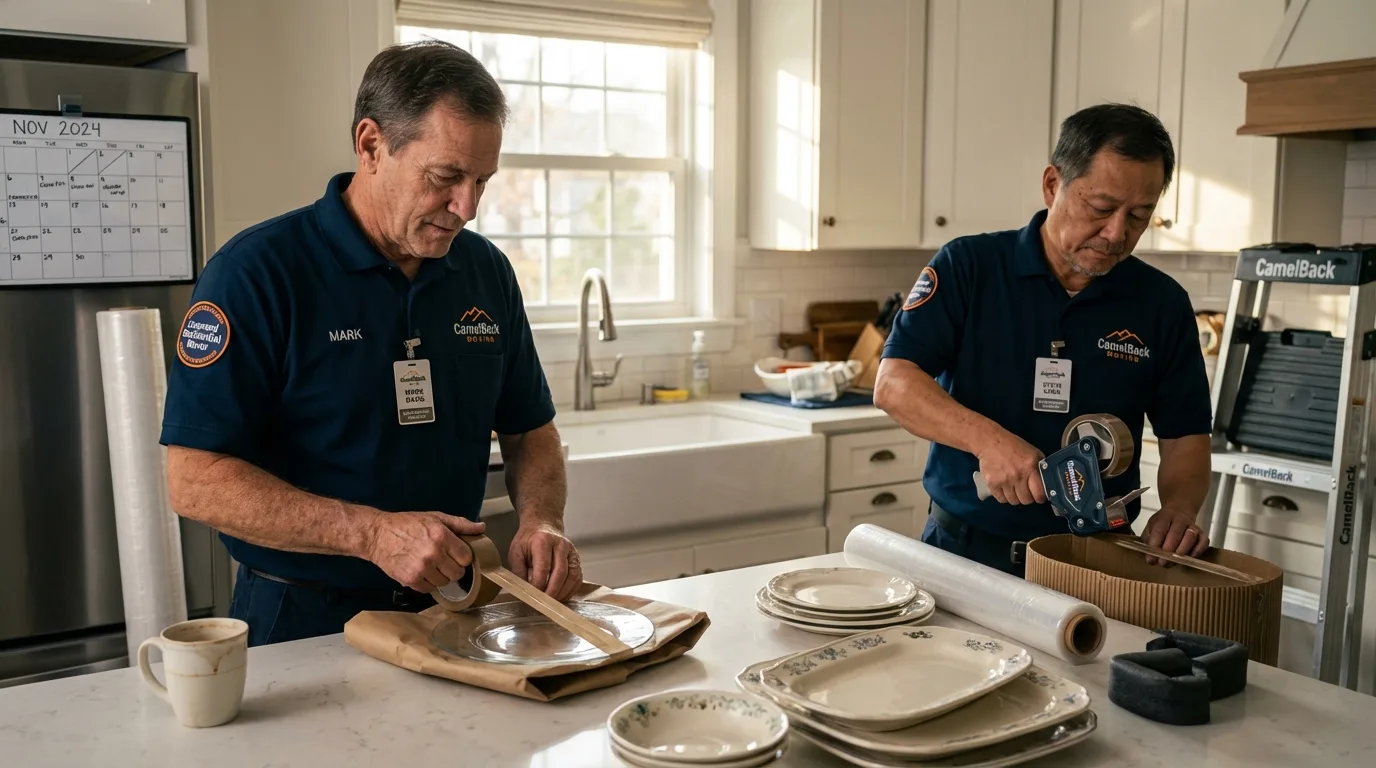 Professional crew packing kitchen dishware in Brandenburg, KY